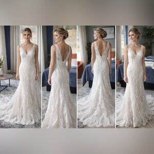 3. Lace V-Neck Bridal Gown in Ivory